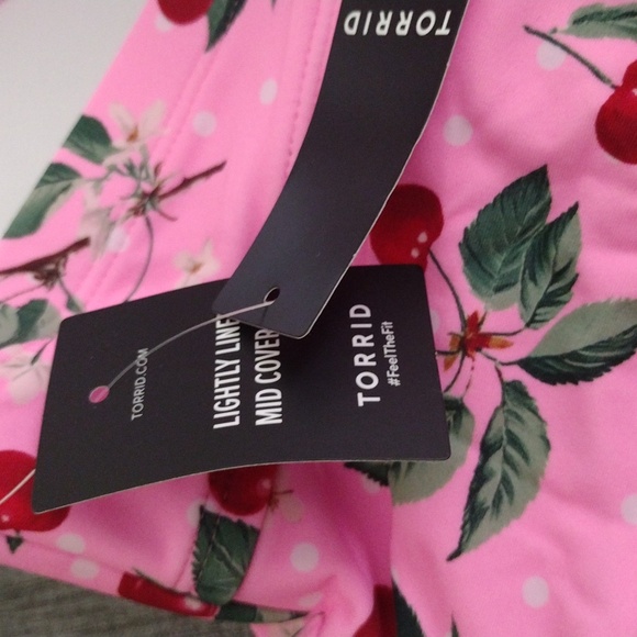 Torrid Retro Chic Pink Cherry Longline Bustier Pin-up Bikini Top 4X DD F NWT - Picture 7 of 7